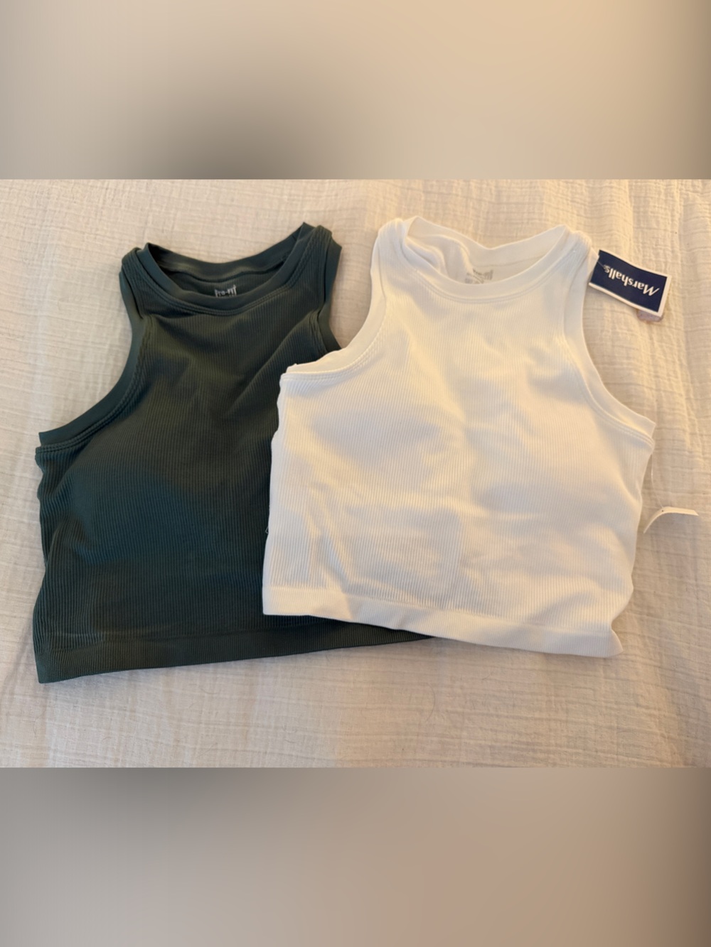Marshalls Ribbed Tank Tops - White & Dark Green Duo